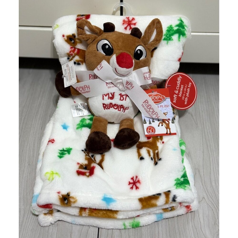 My 1st Rudolph Reindeer Clarice Baby Blanket Plush Toy Set Fleece NWT Christmas